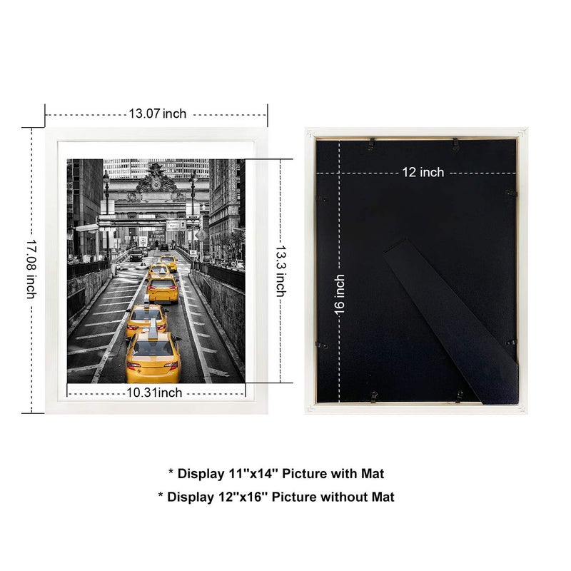 Finefrarm 12x16 White Picture Frame to Display 11x14 Photo with Mat or 12 by 16 Picture Without Mats Picture Frames Wall Art for Living Room Wall Mounting and Tabletop Decor - Image 2